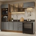 Ver imagem 1 de Cozinha Completa Vik 9 Portas 3 Gavetas MDP 270cm Cinza Rustic Madesa