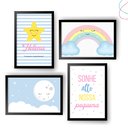 Ver imagem 1 de Kit com 4 Quadros Decorativos Infantil Arco-íris Céu Nuvem:preta