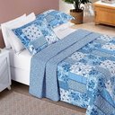 Ver imagem 3 de Kit Cobre Leito Colcha Dallas Queen Dupla Face Estampada 3 Peças - Azul Sereno Patchwork