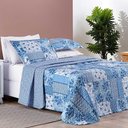 Ver imagem 2 de Kit Cobre Leito Colcha Dallas Queen Dupla Face Estampada 3 Peças - Azul Sereno Patchwork