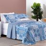 Kit Cobre Leito Colcha Dallas Queen Dupla Face Estampada 3 Peças - Azul Sereno Patchwork - 2