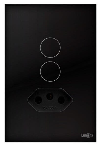 Interruptor Touch Espelho em Acrilico 2 Botões + Tomada Glass Lumenx Preto