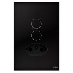 Interruptor Touch Espelho em Acrilico 2 Botões + Tomada Glass Lumenx Preto - 1