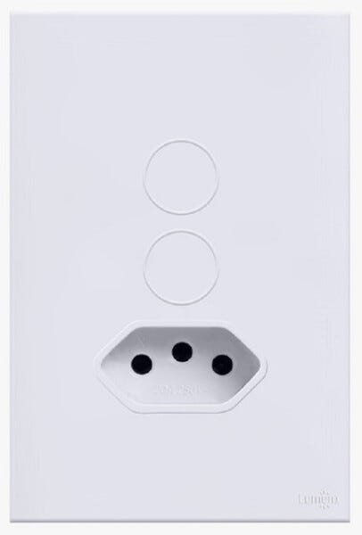 Interruptor Touch Espelho em Acrilico 2 Botões + Tomada Glass Lumenx Branco