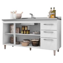 Balcão para Cuba ou Tampo 150cm 04 Portas 2 Gavetas Elisa - Ajl Móveis - Branco - 3