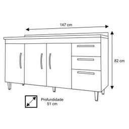 Balcão para Cuba ou Tampo 150cm 04 Portas 2 Gavetas Elisa - Ajl Móveis - Branco - 4