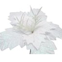 Ver imagem 4 de Kit 10 Flores Artificial Gliter Enfeite Branco Natalino 25cm