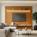 Ver imagem 1 de Painel Tv Roma Ripado com Led e Prateleira para Sala e Quarto Decorativo - Cinamomo/off-white