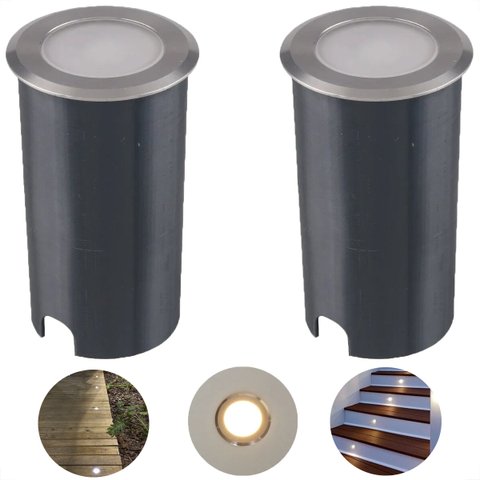 2 Balizador Redondo de Solo Inox IP67 Led 1W Escada Ali64