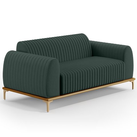Sofá 3 Lugares para Sala de Estar Molino 210 Cm D02 Pés D'ouro Linho Verde Musgo C-117 - Lyam