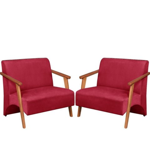 Poltrona Namoradeira Venus Braço Madeira Maciça Suede Unidecor Vermelho