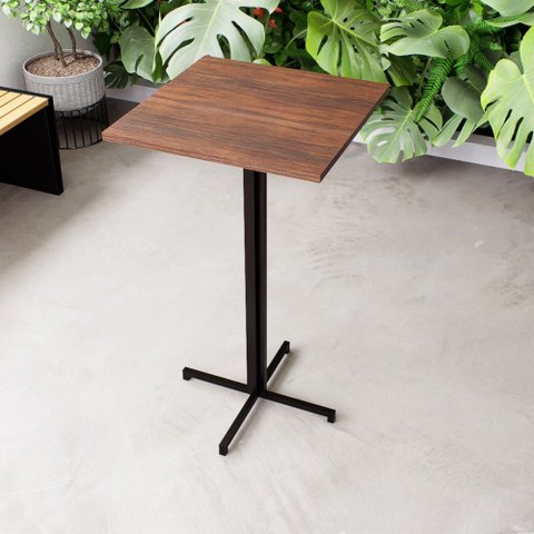 Mesa Alta Bar Bistrô Quadrada Madeira Industrial Black Tampo Imbuia Conjunto de Mesas e Cadeiras