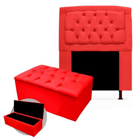 Kit Cabeceira Geovana com Calçadeira Baú Mirage Solteiro 100cm:vermelho