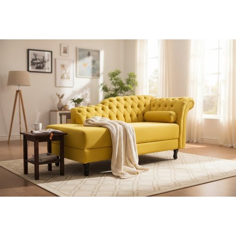 Recamier Decorativo Divã Styllus Lado Esquerdo Couro Amarelo