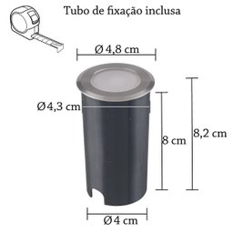 3 Embutido Chao Redondo Led 1w Preto Inox Ip67 3000k Ali64 - 3