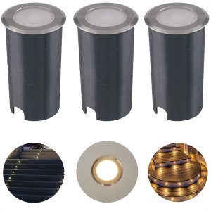 3 Embutido Chao Redondo Led 1w Preto Inox Ip67 3000k Ali64