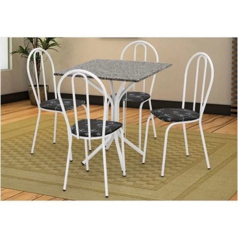 Conjunto de Mesa e 4 Cadeiras Thais com Tampo em Madeira MDF - Artefamol - Branco / Preto Floral