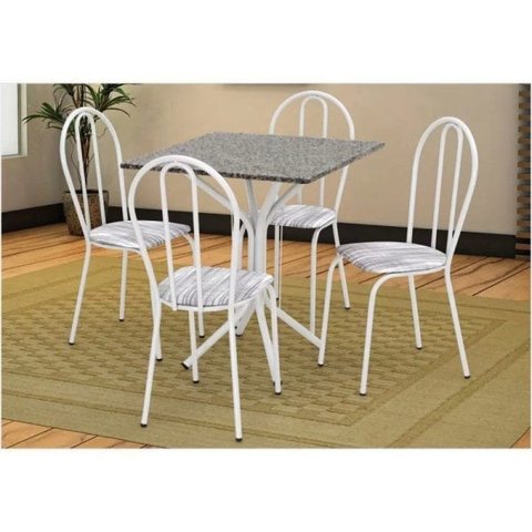 Conjunto de Mesa e 4 Cadeiras Thais com Tampo em Madeira MDF - Artefamol - Branco / Linho