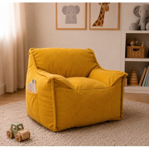 Puff Poltrona Infantil Criança Nuvem com Enchimento de Espuma - Tecido Bouclé Amarelo