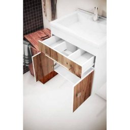 Gabinete para Banheiro Kit Vegas 50cm - Balcão + Espelheira + Marmorite - Branco Grey - 2 Gabinete para Banheiro Kit Vegas 50cm - Balcão + Espelheira + Marmorite - Branco Grey - 2