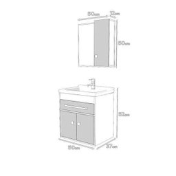 Gabinete para Banheiro Kit Vegas 50cm - Balcão + Espelheira + Marmorite - Branco Grey - 3 Gabinete para Banheiro Kit Vegas 50cm - Balcão + Espelheira + Marmorite - Branco Grey - 3