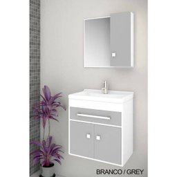 Gabinete para Banheiro Kit Vegas 50cm - Balcão + Espelheira + Marmorite - Branco Grey - 1 Gabinete para Banheiro Kit Vegas 50cm - Balcão + Espelheira + Marmorite - Branco Grey - 1
