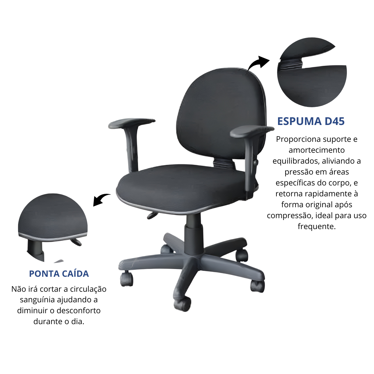 Cadeira de Escritório Executiva Ergonômica Giratória Braço Ajustável Preta - 6