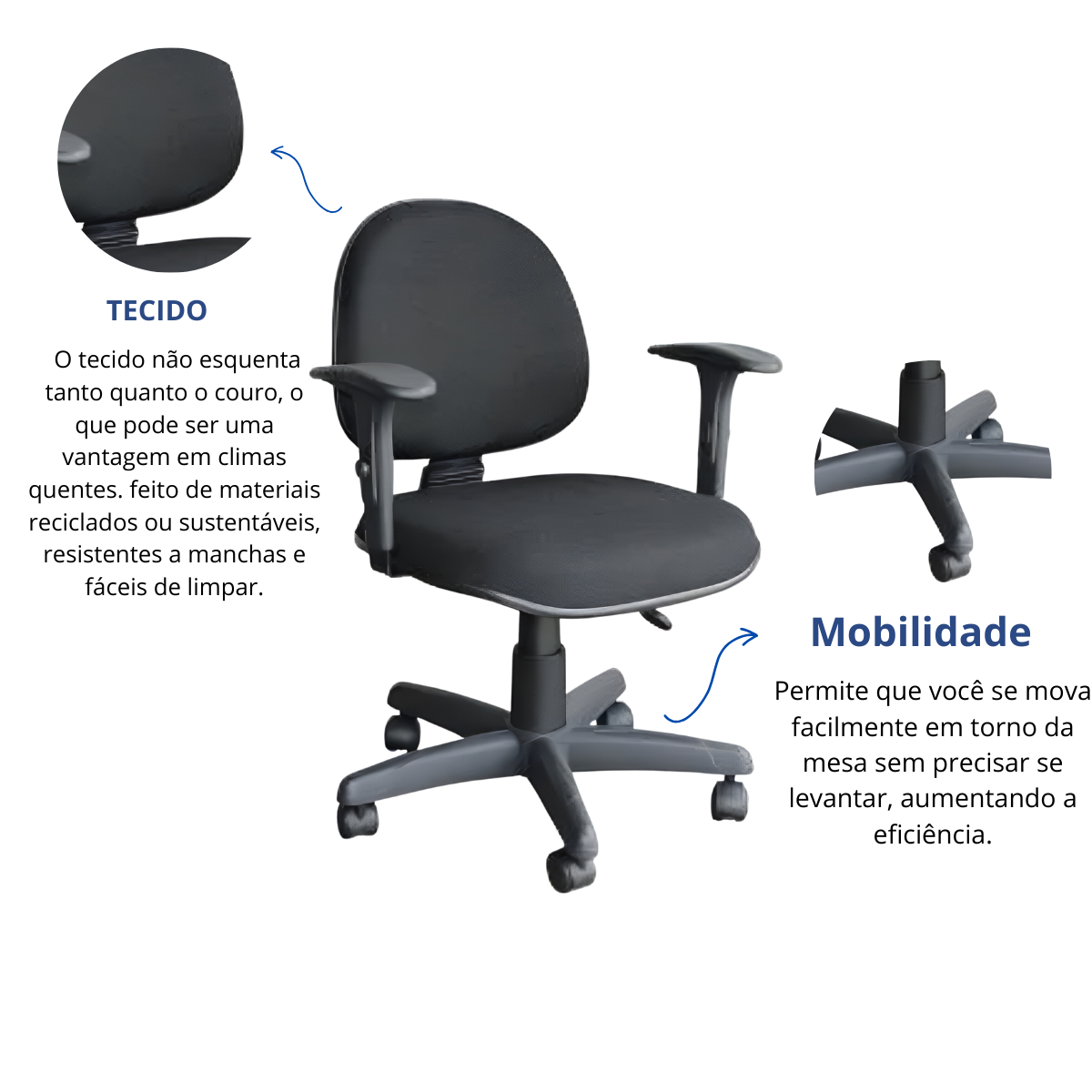 Cadeira de Escritório Executiva Ergonômica Giratória Braço Ajustável Preta - 7