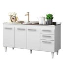 Ver imagem 2 de Balcão Gabinete Pia Inox 150cm 4 Portas Lisboa - Lumil Móveis - Branco