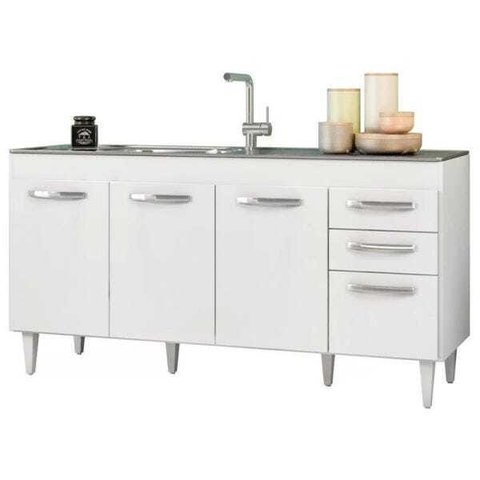 Balcão Gabinete Pia Inox 160cm Áustria 4 Portas - Lumil Móveis - Branco