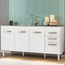 Ver imagem 1 de Balcão Gabinete Pia Inox 160cm Áustria 4 Portas - Lumil Móveis - Branco