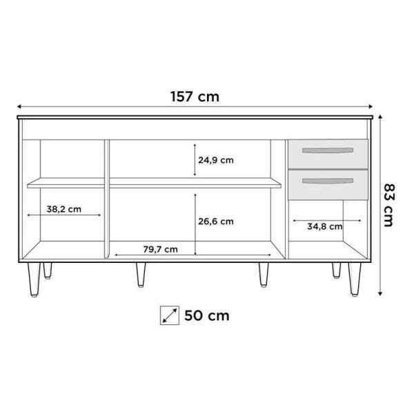 Balcão Gabinete Pia Inox 160cm Áustria 4 Portas - Lumil Móveis - Branco - 5