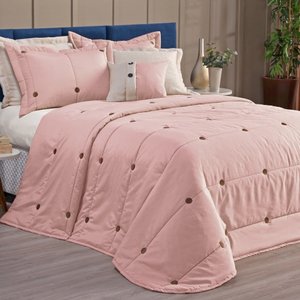 Cobre Leito Button Queen Bordado 7 Pçs Rosa Lilly Home Enxovais
