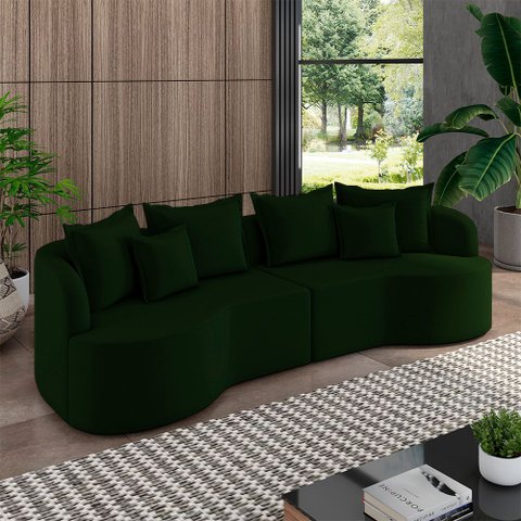 Sofá Living Decorativo Salinas 4 ou Mais Lugares com Almofadas 270cm Modulado Veludo Verde G33- Gran