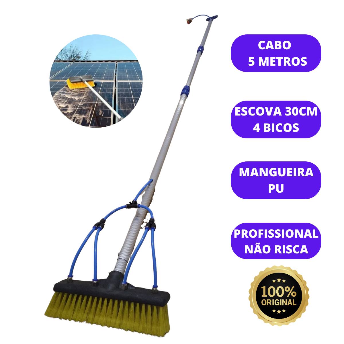 Vassoura Para Limpeza Placa Solar Profissional Cabo 5 Metros - 2