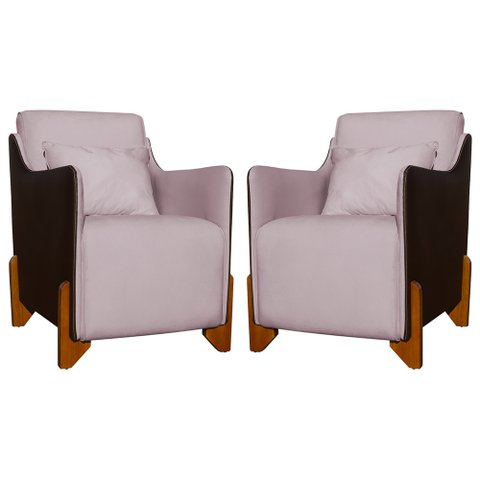 Kit 2 Poltronas Composê Heloisa Couro Marrom Veludo Rosê