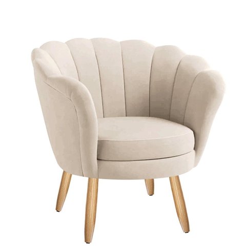 Poltrona Decorativa Pétala Veludo Bege Claro Pés Palito