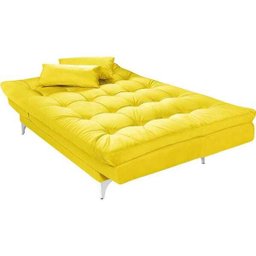 Sofá-Cama 3 Lugares Versátil Veludo Liso Amarelo 1/1 - Império Estofados - 3