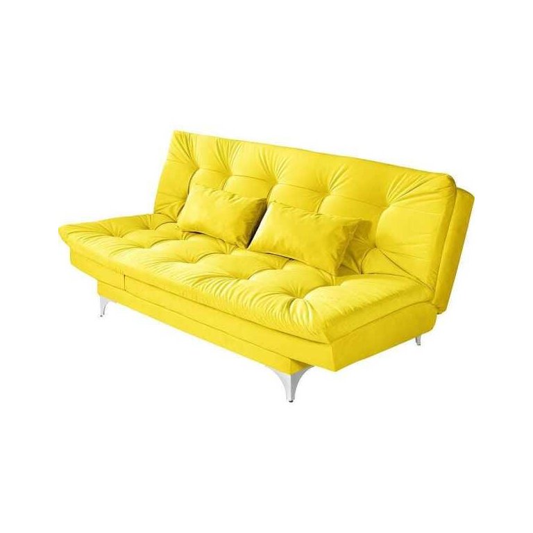 Sofá-Cama 3 Lugares Versátil Veludo Liso Amarelo 1/1 - Império Estofados