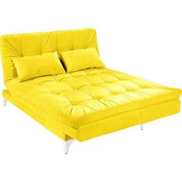 Sofá-Cama 3 Lugares Versátil Veludo Liso Amarelo 1/1 - Império Estofados - 2