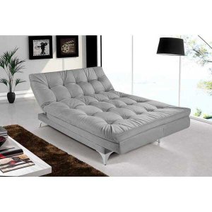 Sofá-cama 3 Lugares Versátil Veludo Liso Cinza 1/1 - Império Estofados