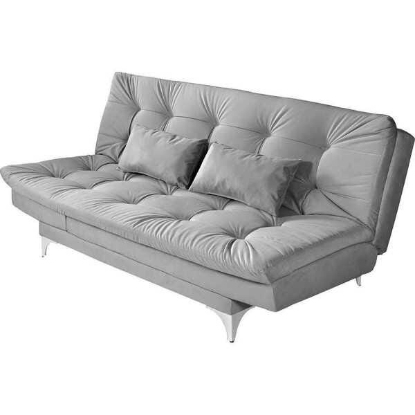 Sofá-Cama 3 Lugares Versátil Veludo Liso Cinza 1/1 - Império Estofados