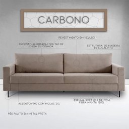Sofá 3 Lugares Carbono 2,50M Veludo Nude - Gran Belo - 3 Sofá 3 Lugares Carbono 2,50M Veludo Nude - Gran Belo - 3