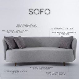 Sofá 3 Lugares Sofo 2,20M Linho Cinza - Gran Belo - 3