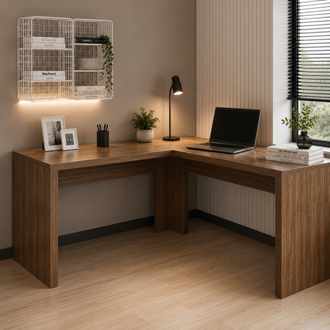 Mesa em L para Home Office 157cm ME4116 Nogal- Tecno Mobili