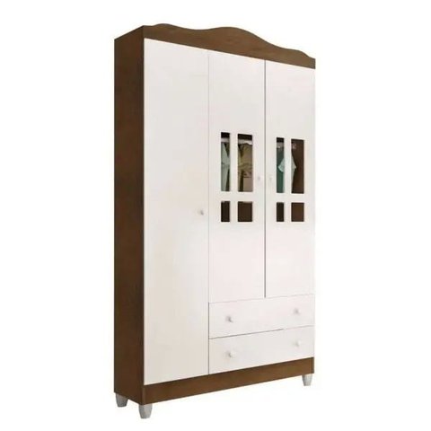 Guarda-Roupa Infantil Ariel 3 Portas 2 Gavetas Branco Fosco/Amadeirado