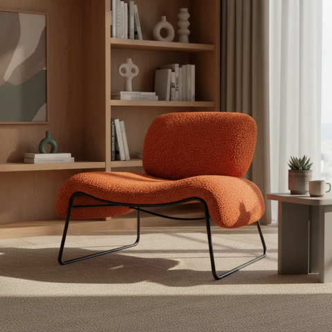 Poltrona Decorativa Versátil Calm Super Bouclé - Zahav:Bouclé Terra Cota Base Preta