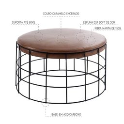 Puff Decorativo Alpes 80cm Couro Natural Marrom - Gran Belo - 3