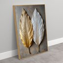 Ver imagem 2 de Quadro Decorativo Folhas Abstratas 3d Dourado Branco Sala Quarto Casa Escritório