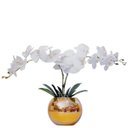Ver imagem 1 de Arranjo Flores 2 Orquídeas Brancas Toque Real Vaso Ouro
